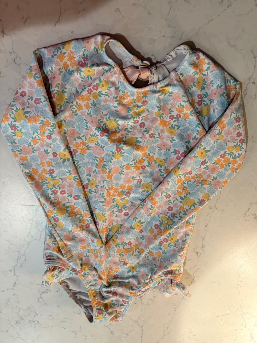Minnow Long-Sleeve Floral One Piece Swim Suit- Pastel Multi Color